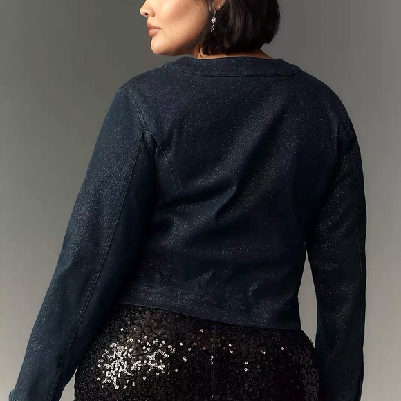 Anthropologie Maeve Cora Patch Pocket Jacket Sparkle Denim Edition - Picture 10 of 12